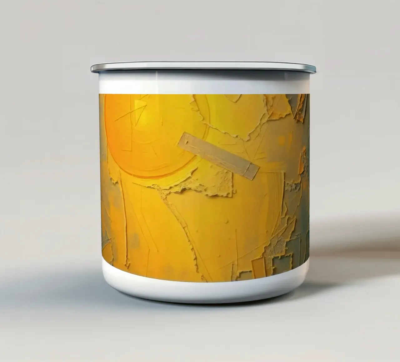 Composition abstraite présentant des formes géométriques et des couleurs chaudes mug en émail de DesignDoodle