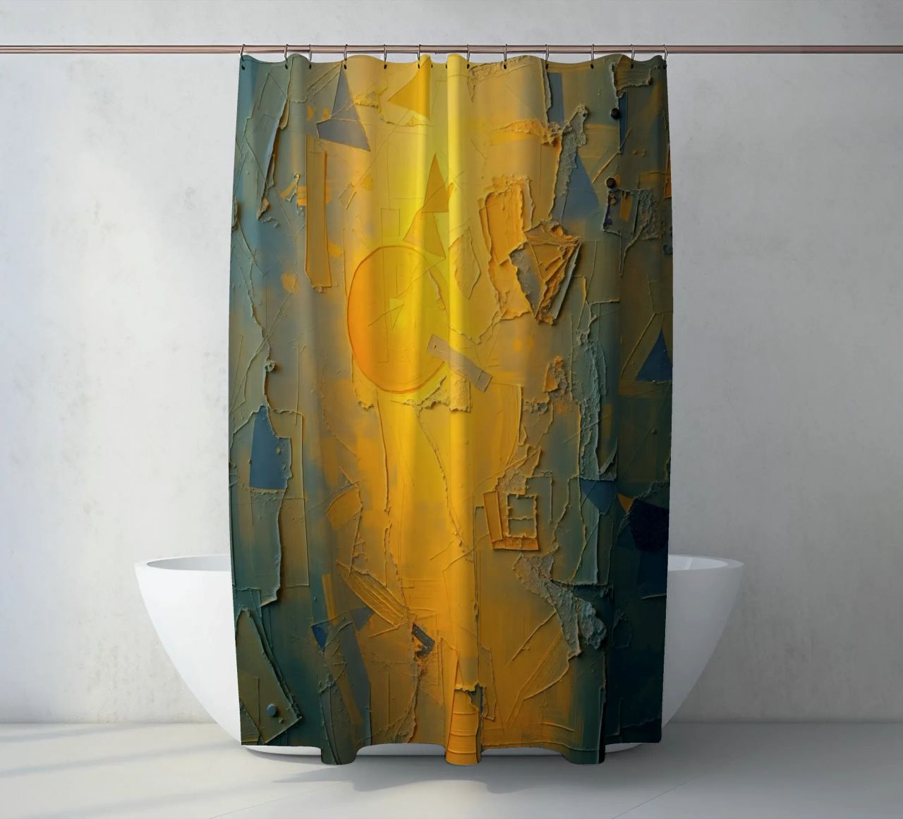 Composizione astratta con forme geometriche e colori caldi tenda da doccia da DesignDoodle