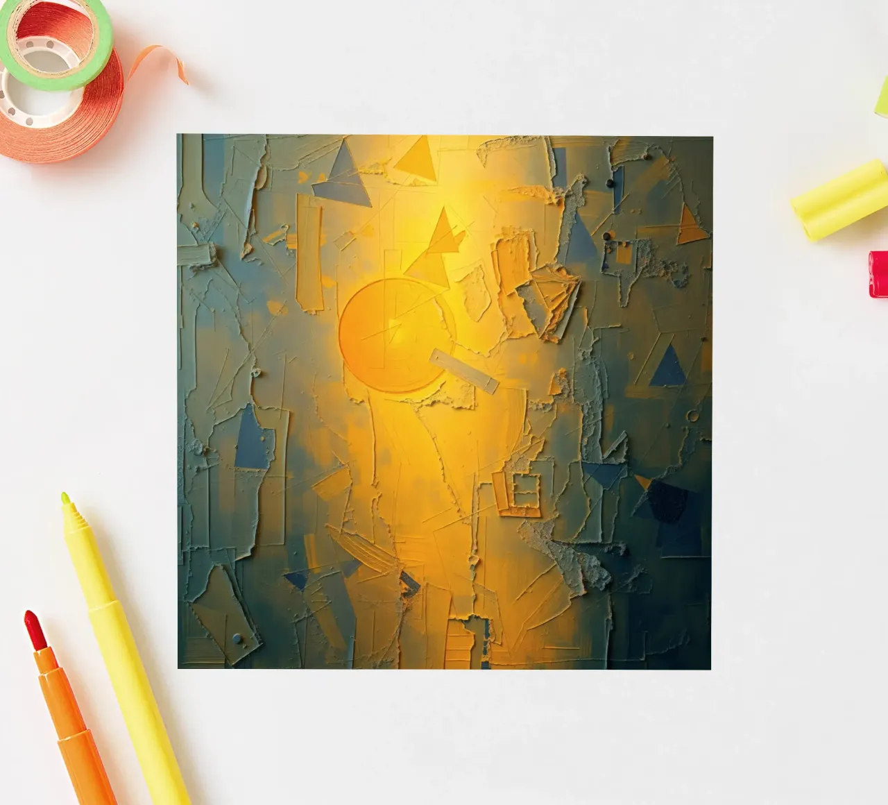 Composizione astratta con forme geometriche e colori caldi adesivo da DesignDoodle