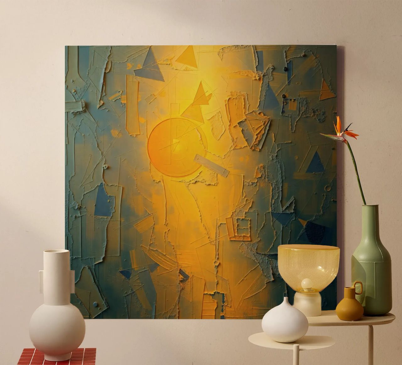Abstract composition featuring geometric shapes & warm color canvas by DesignDoodle