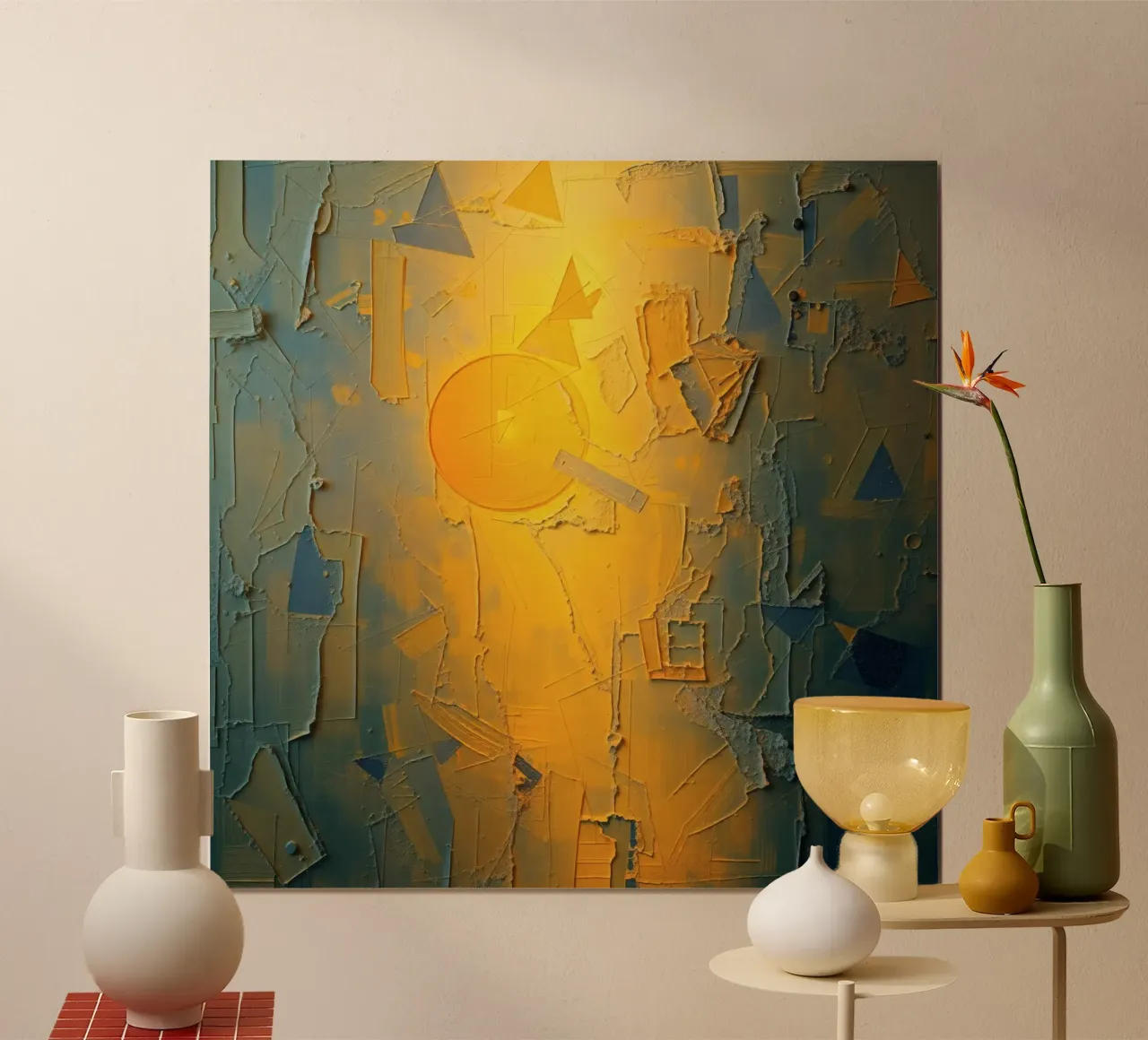 Abstract composition featuring geometric shapes & warm color hahnemühle by DesignDoodle