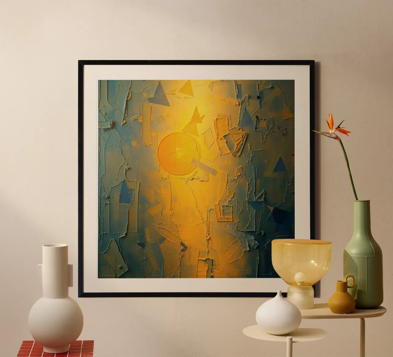 Abstract composition featuring geometric shapes & warm color hahnemühle by DesignDoodle