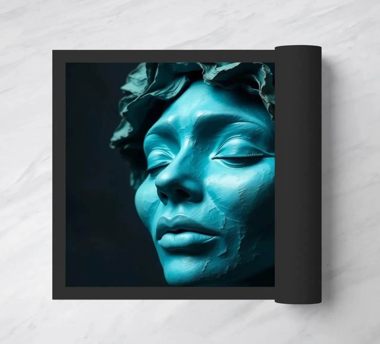 Scultura di una donna calma con capelli fluenti nei toni del verde acqua zerbino da DesignDoodle