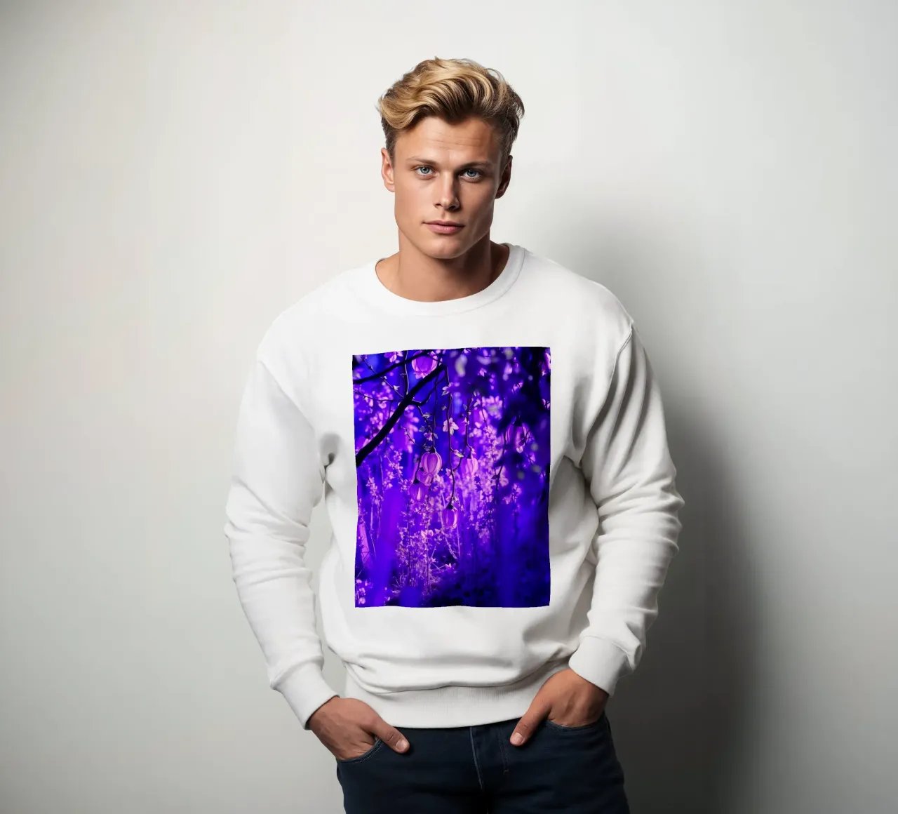 fiori viola e piante luminose in una foresta felpa da DesignDoodle