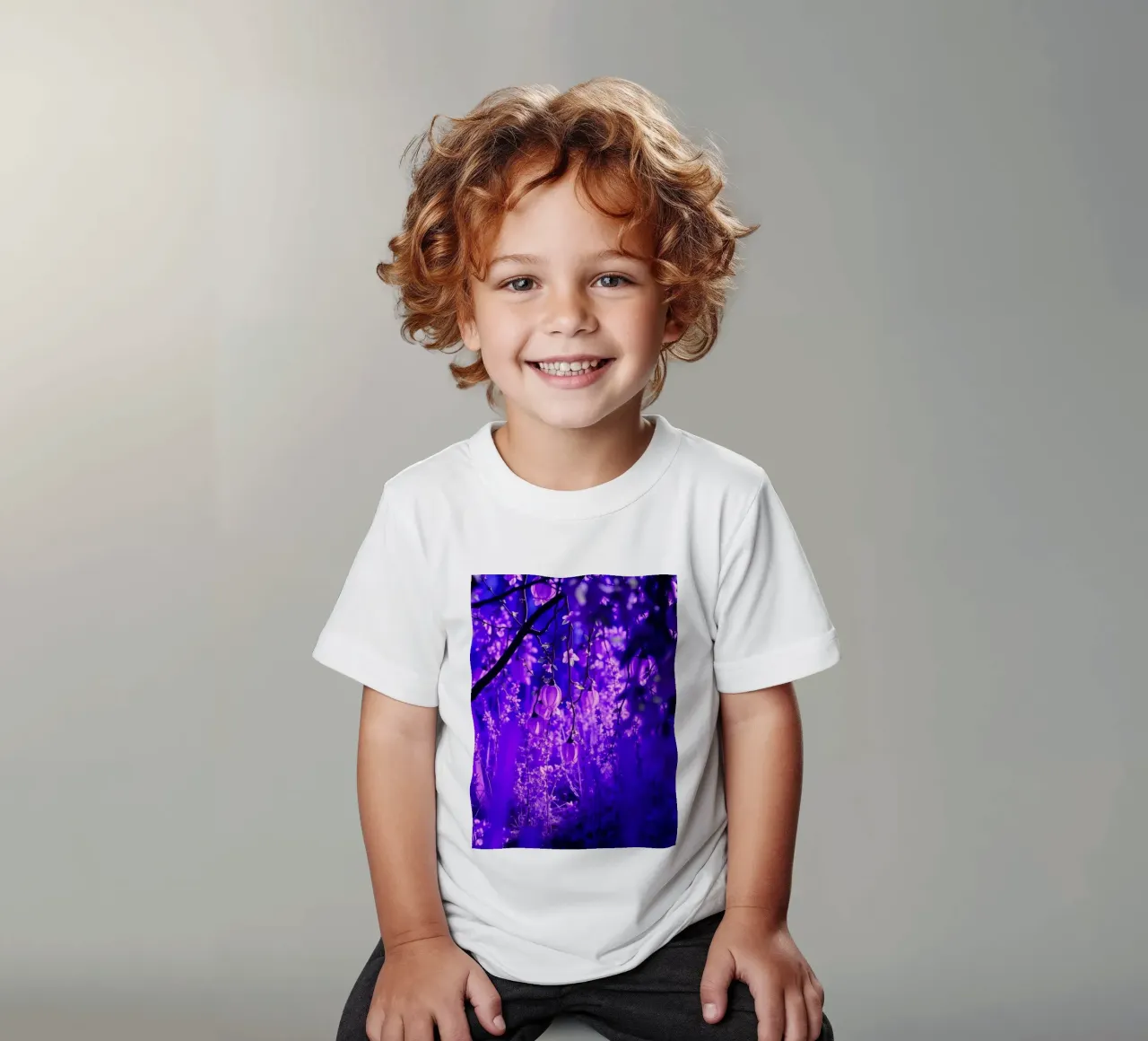 fiori viola e piante luminose in una foresta t-shirt bambini da DesignDoodle