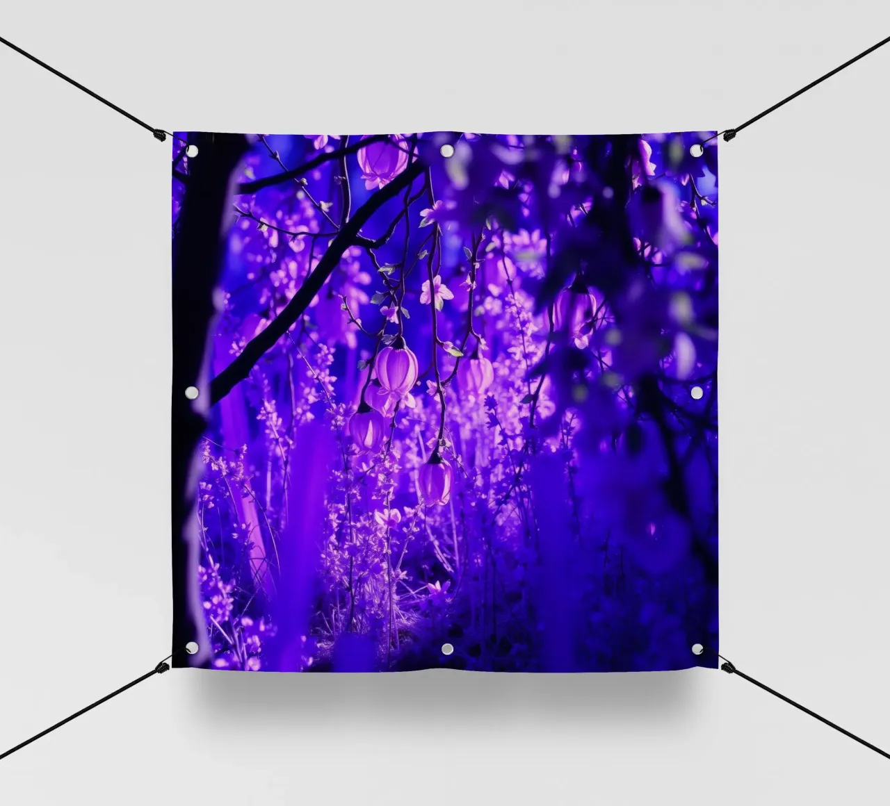 fiori viola e piante luminose in una foresta telo in pvc da DesignDoodle