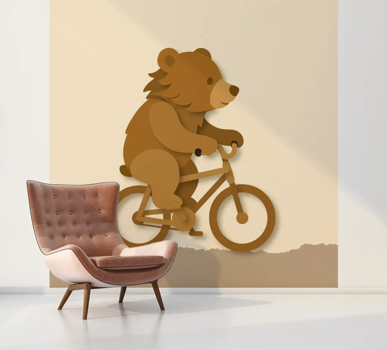 Cheerful bear on a bike - playful animal design photo wallpaper by namosh