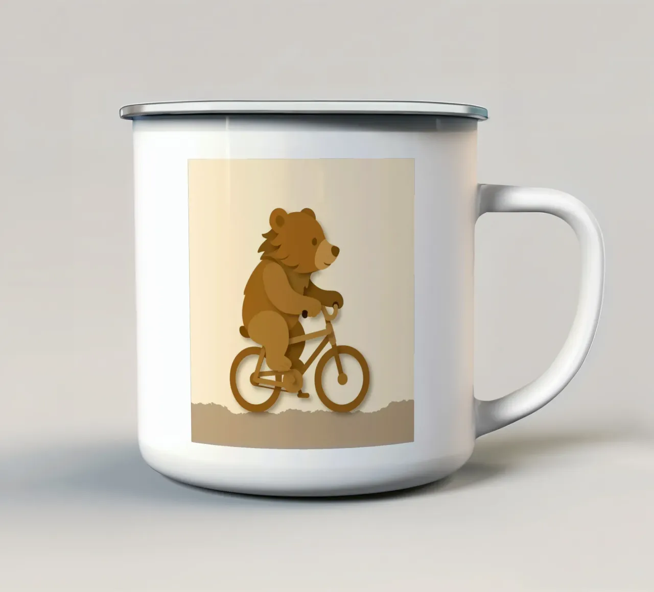 Orso allegro in bicicletta - design giocoso di animali tazza in smalto da namosh
