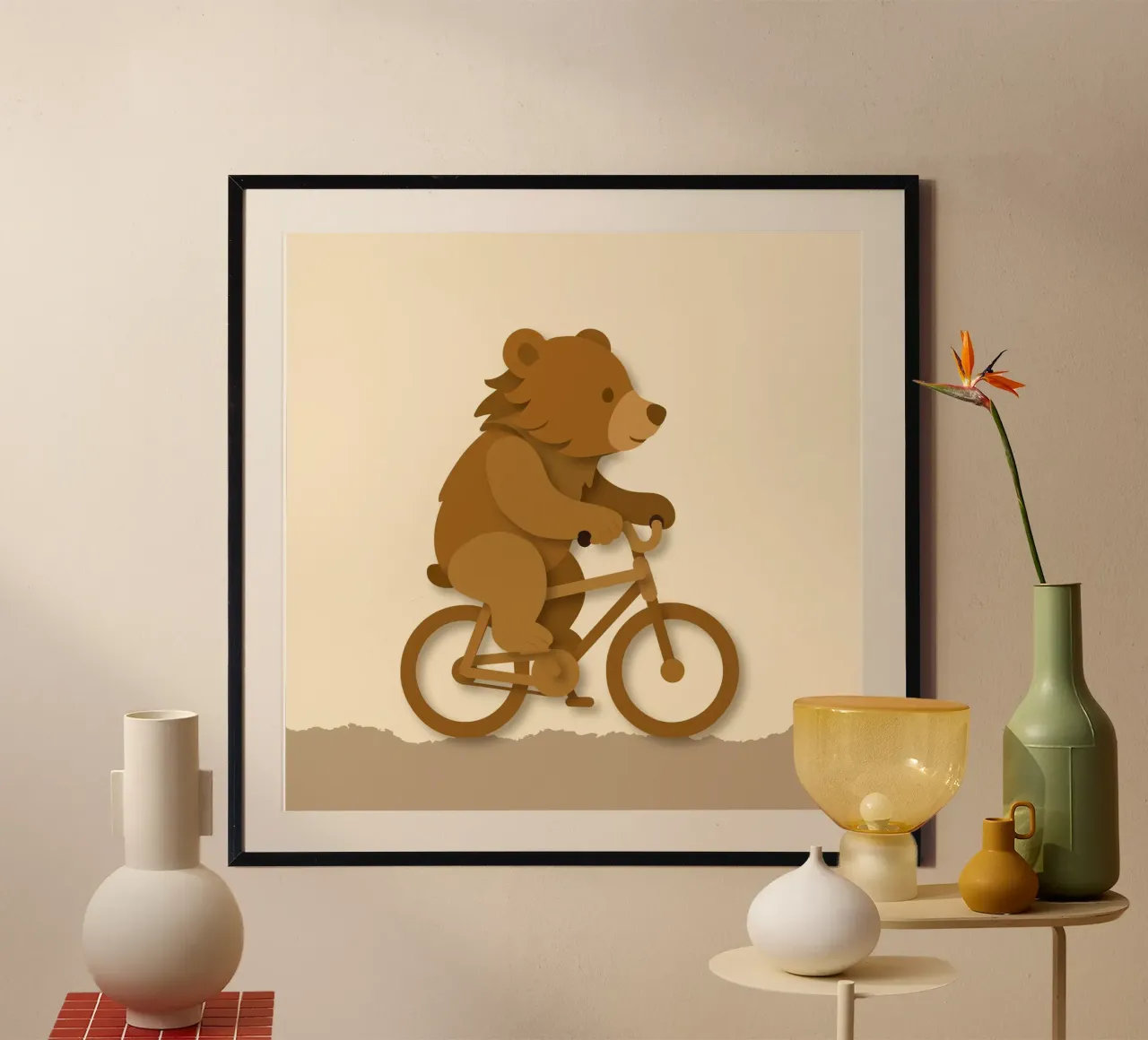 Cheerful bear on a bike - playful animal design poster by namosh