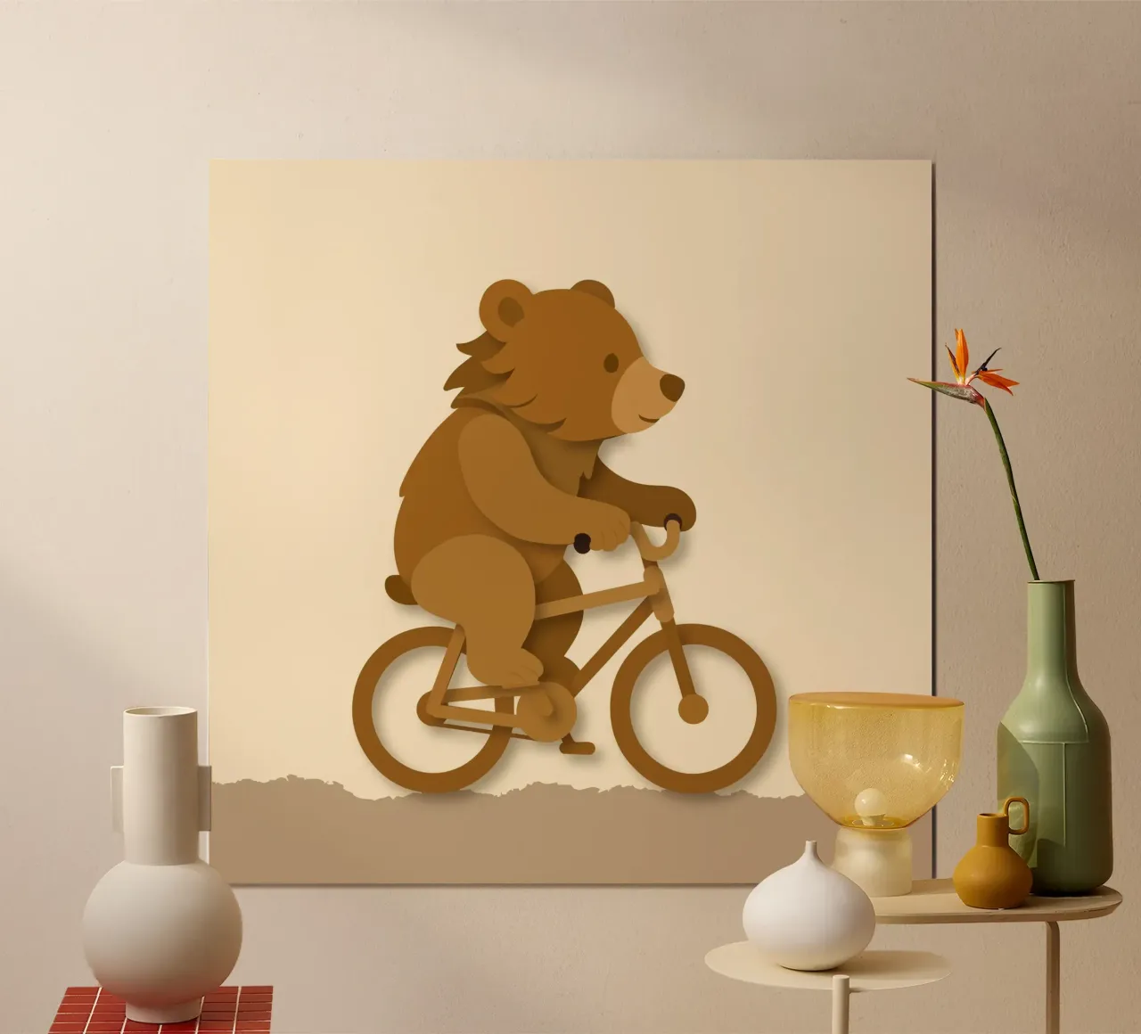 Cheerful bear on a bike - playful animal design poster by namosh
