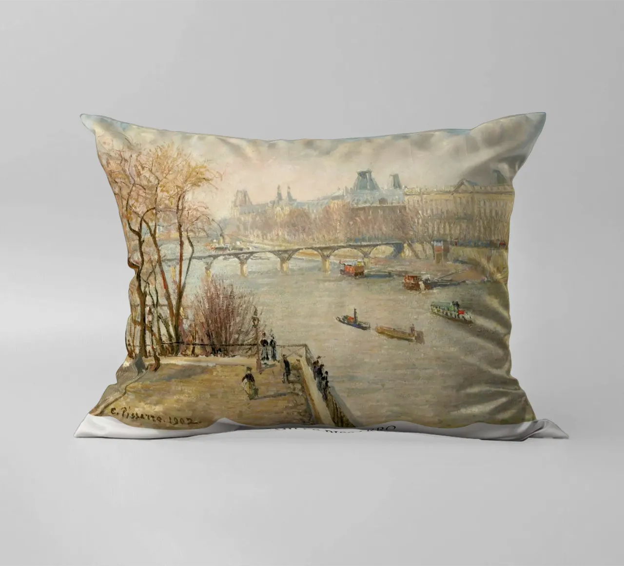 Pissarro - The Louvre from the Pont Neuf cuscino da Vintage by JUNIQE