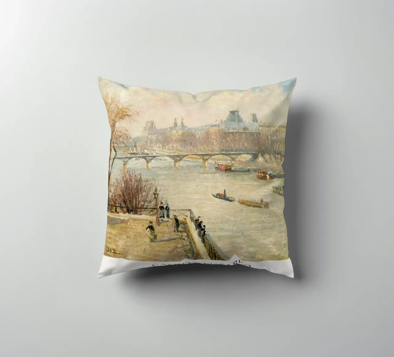Pissarro - The Louvre from the Pont Neuf cuscino da Vintage by JUNIQE