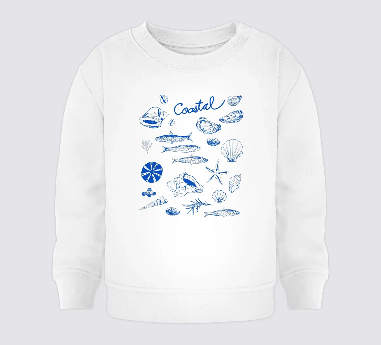 Fuga costiera blu - Conchiglie e frutti di mare minimalisti felpa neonato da EDMPROJECT