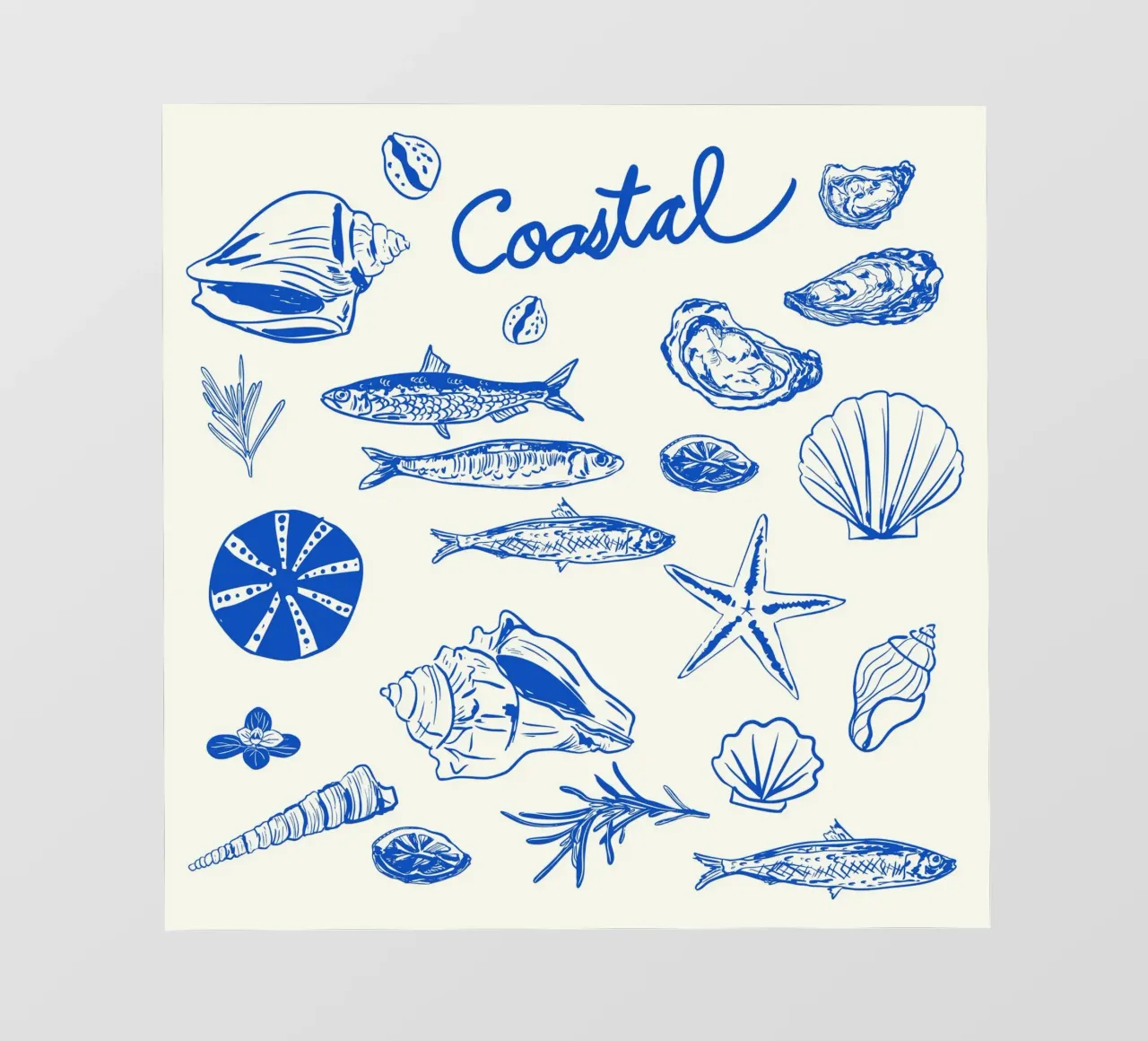 Fuga costiera blu - Conchiglie e frutti di mare minimalisti telo in pvc da EDMPROJECT