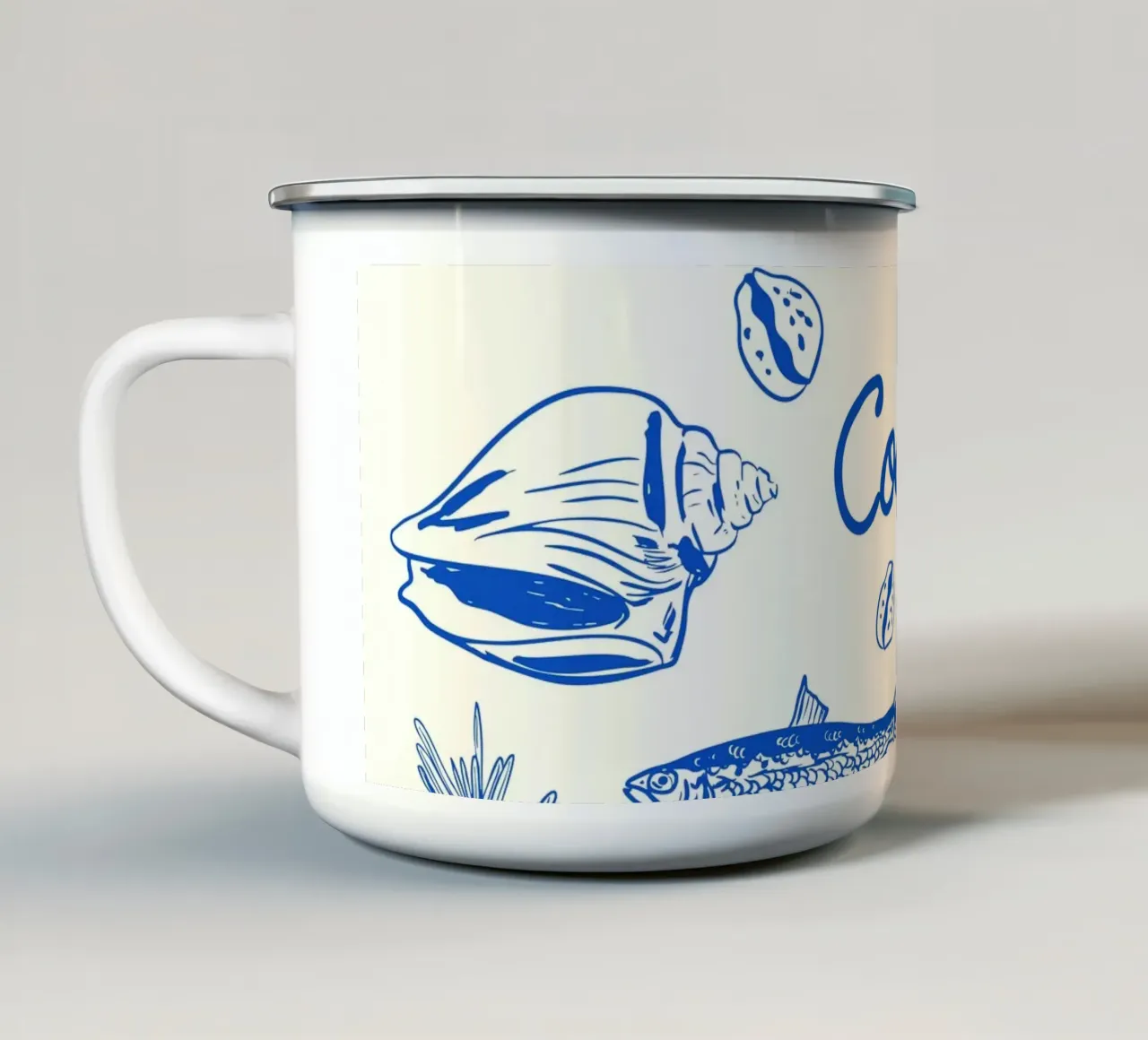 Fuga costiera blu - Conchiglie e frutti di mare minimalisti tazza in smalto da EDMPROJECT