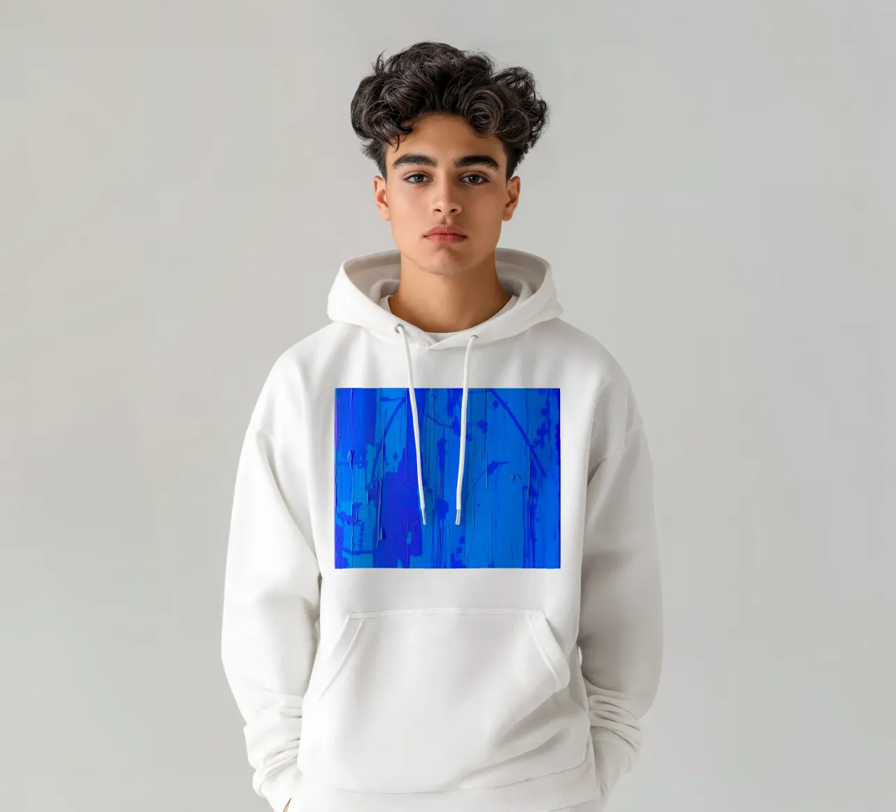 Œuvre d'art abstraite bleue présentant une surface texturée et des variations de couleurs. sweat à capuche de DesignDoodle