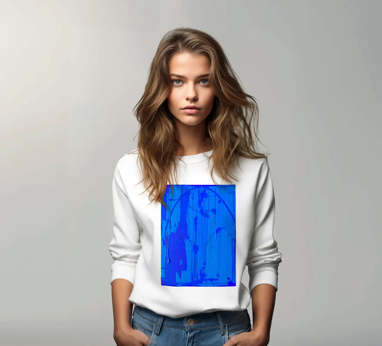 Abstract blauw kunstwerk met gestructureerd oppervlak en variërende sweatshirt van DesignDoodle