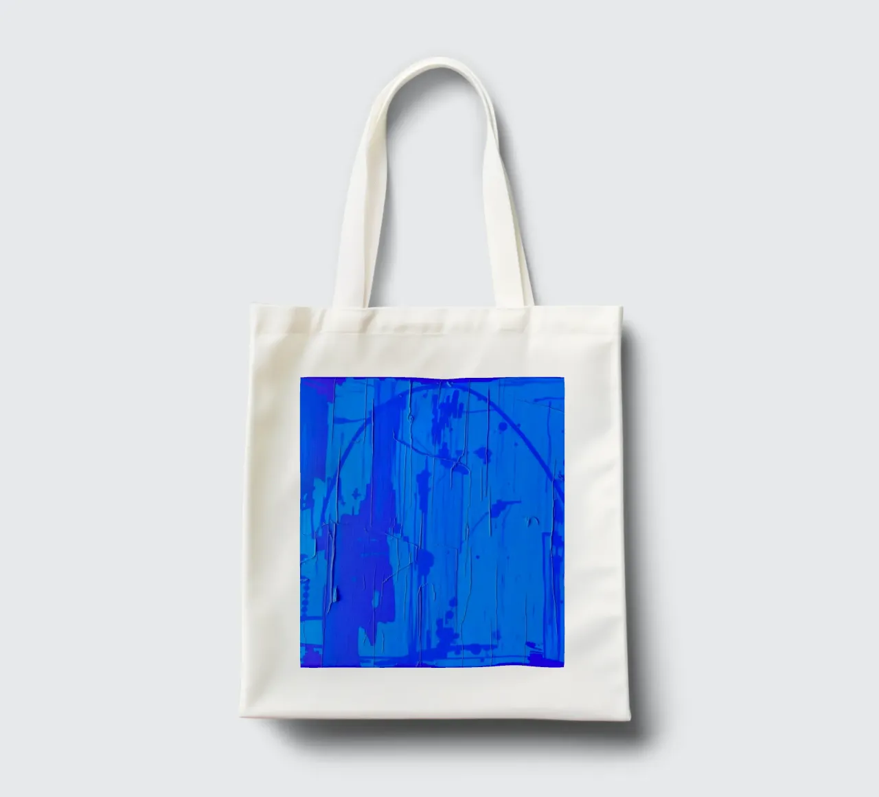 Abstract blauw kunstwerk met gestructureerd oppervlak en variërende jute draagtas van DesignDoodle
