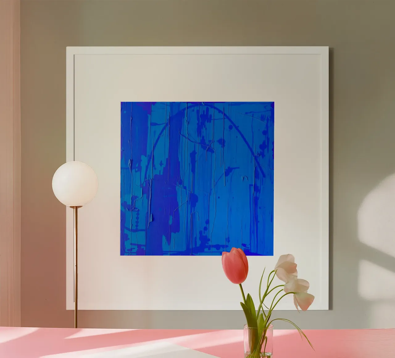 Abstract blauw kunstwerk met gestructureerd oppervlak en variërende hahnemühle van DesignDoodle