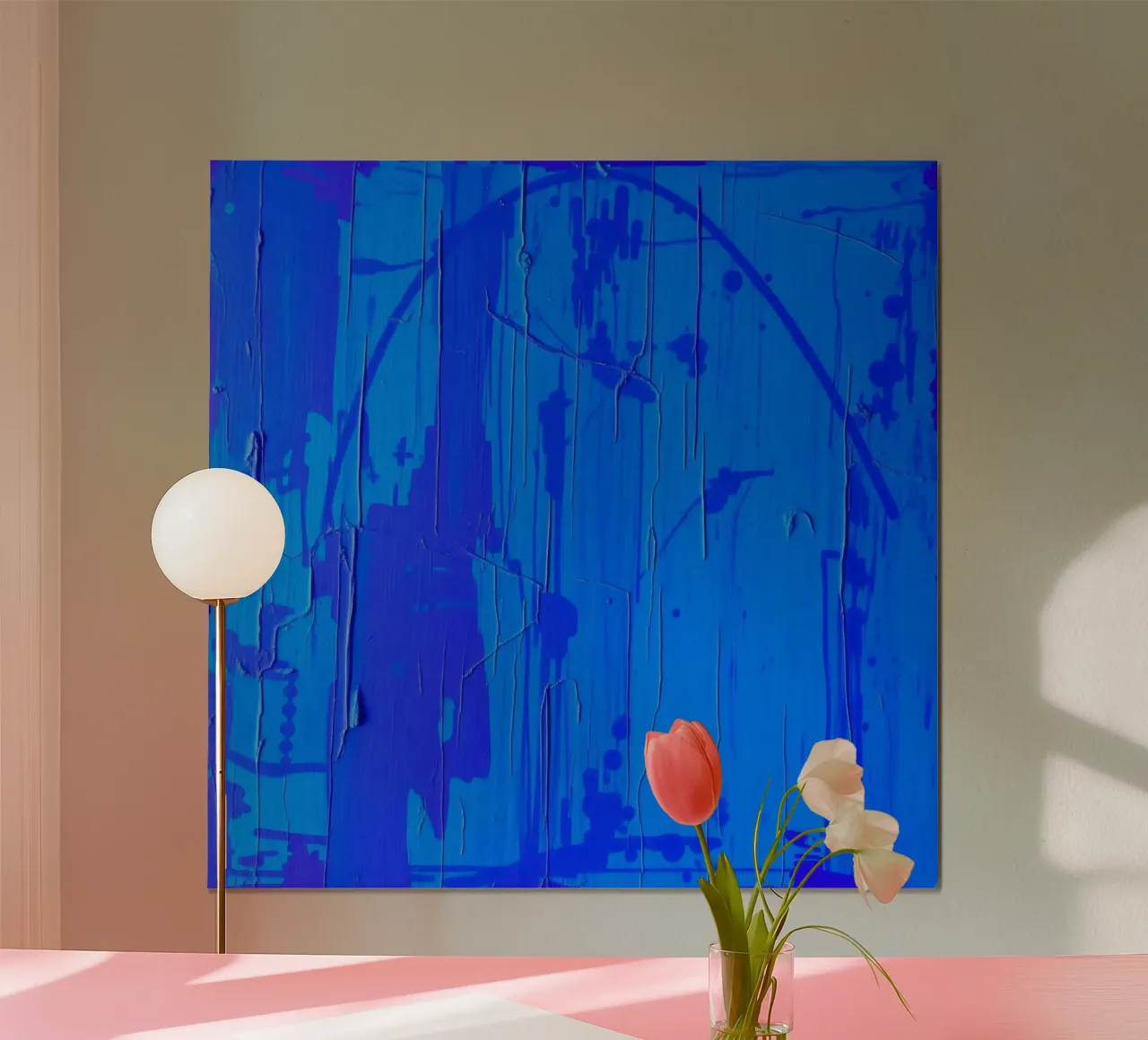 Abstract blauw kunstwerk met gestructureerd oppervlak en variërende hahnemühle van DesignDoodle