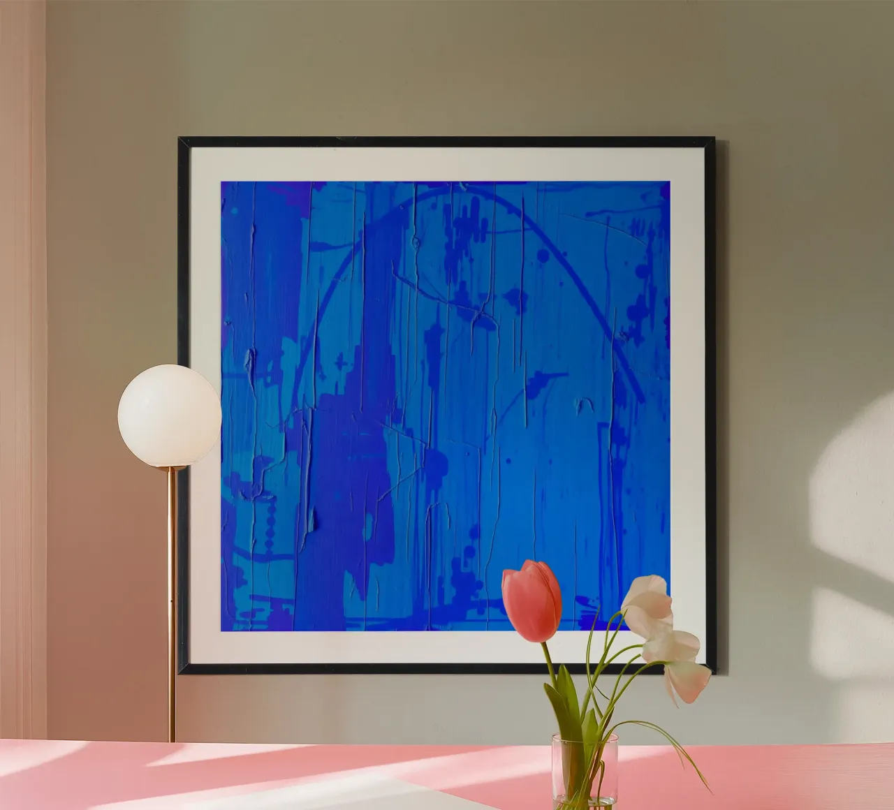 Abstract blauw kunstwerk met gestructureerd oppervlak en variërende hahnemühle van DesignDoodle