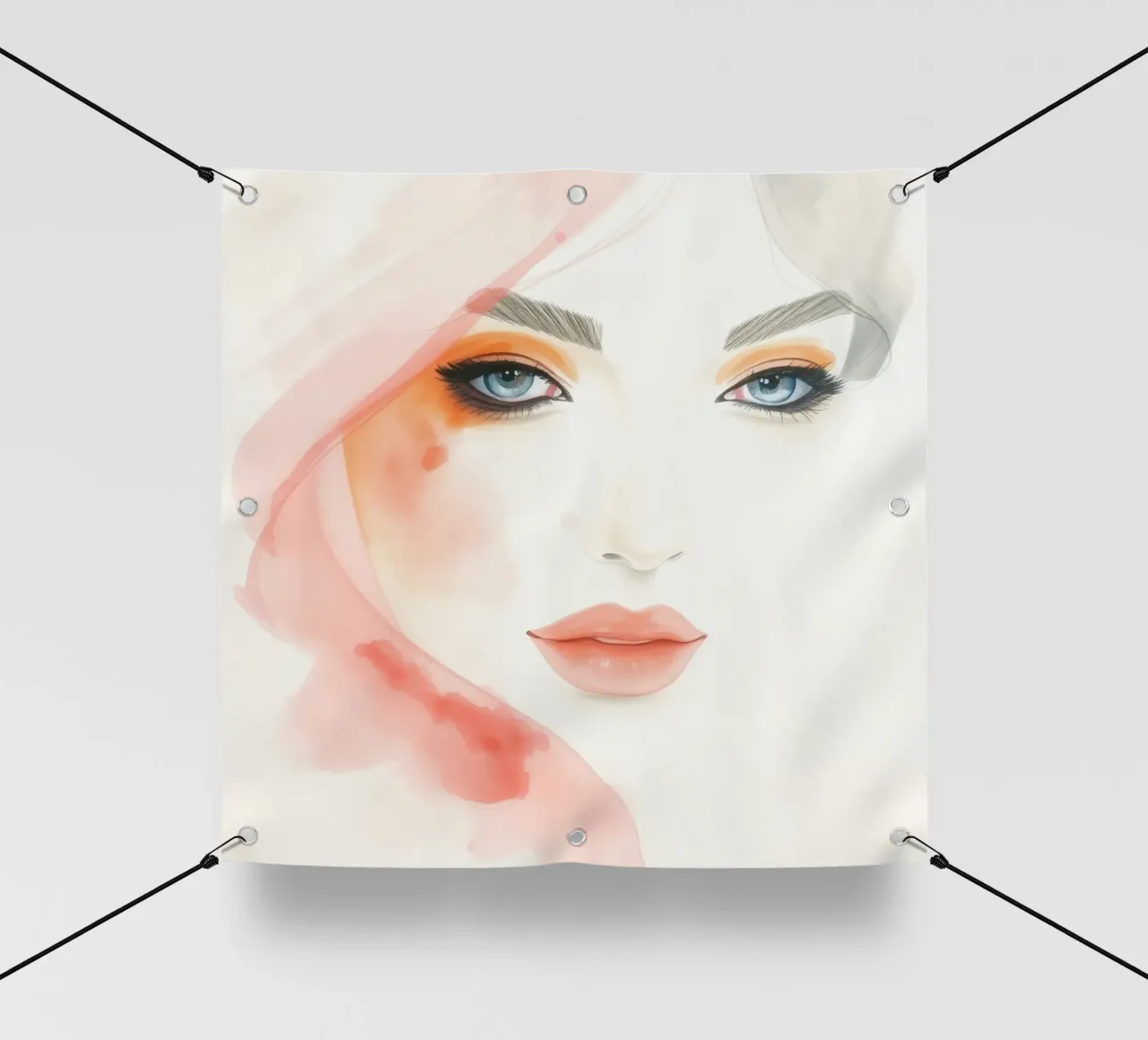 acquerelli, una donna dagli occhi azzurri e dal trucco tenue telo in pvc da DesignDoodle