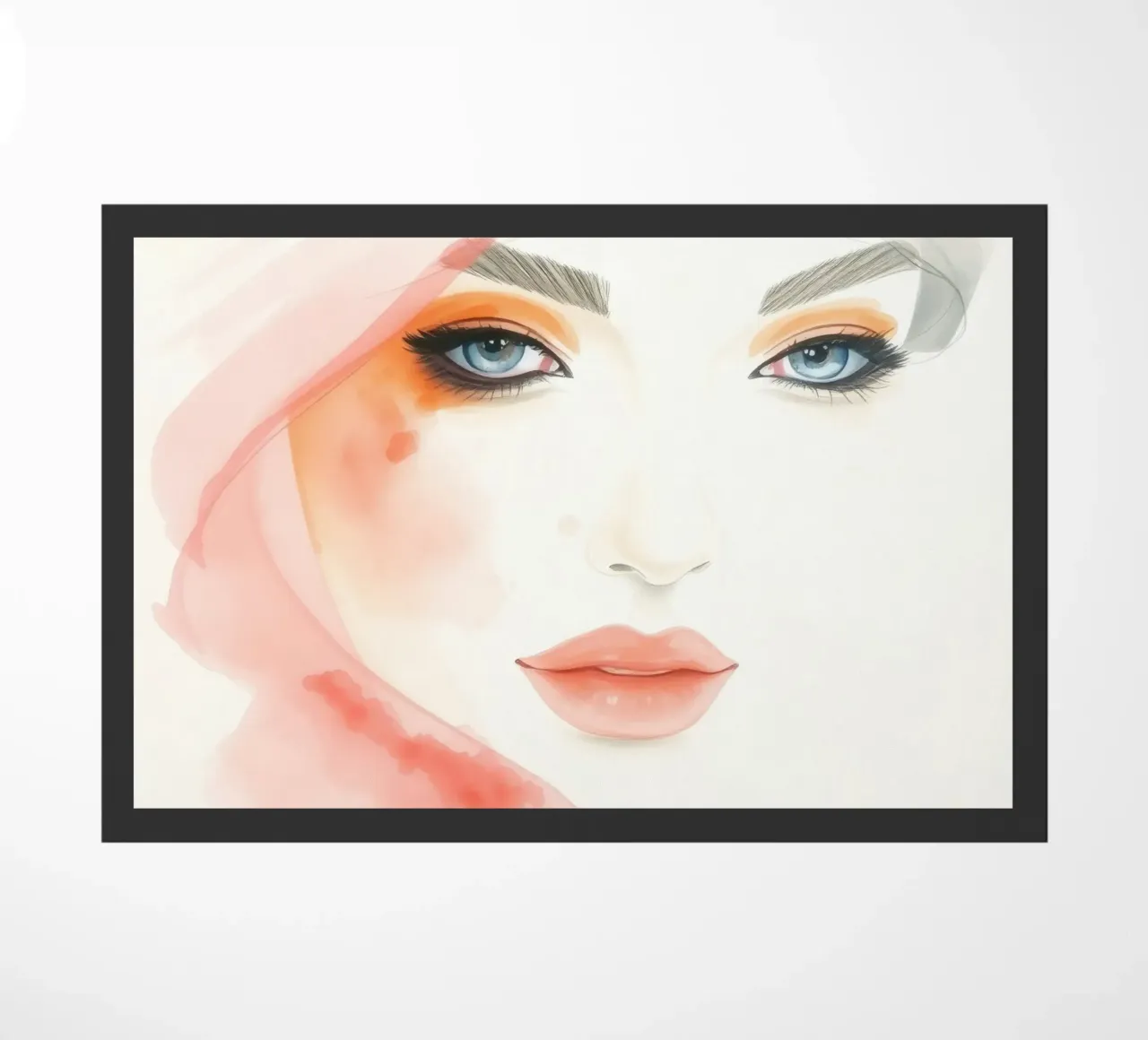 acquerelli, una donna dagli occhi azzurri e dal trucco tenue zerbino da DesignDoodle