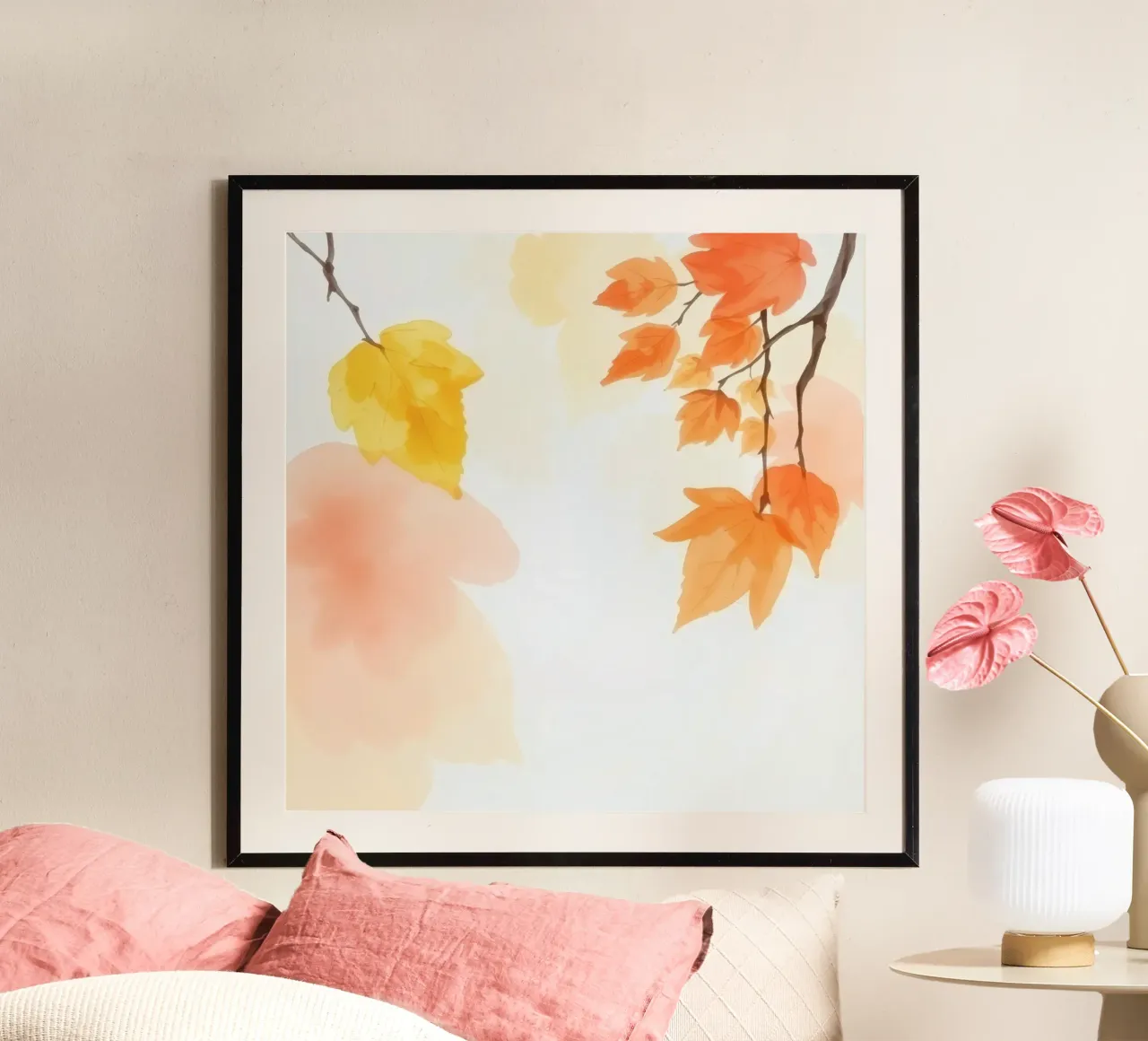 Feuilles d'automne dérivant doucement sur un fond d'art pastel doux hahnemühle de DesignDoodle