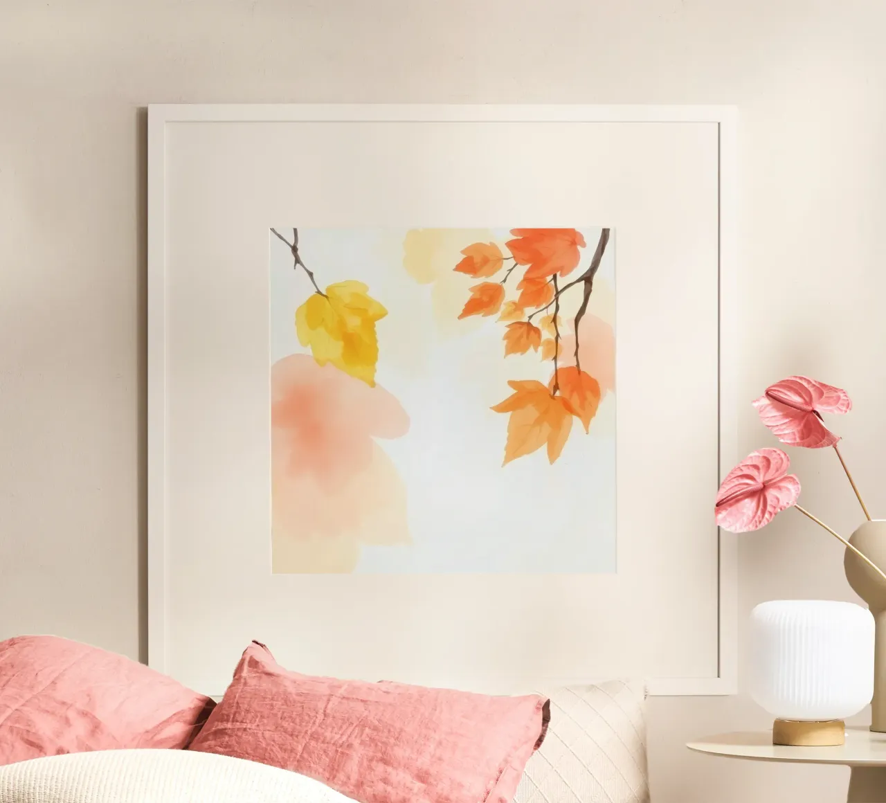 Feuilles d'automne dérivant doucement sur un fond d'art pastel doux hahnemühle de DesignDoodle