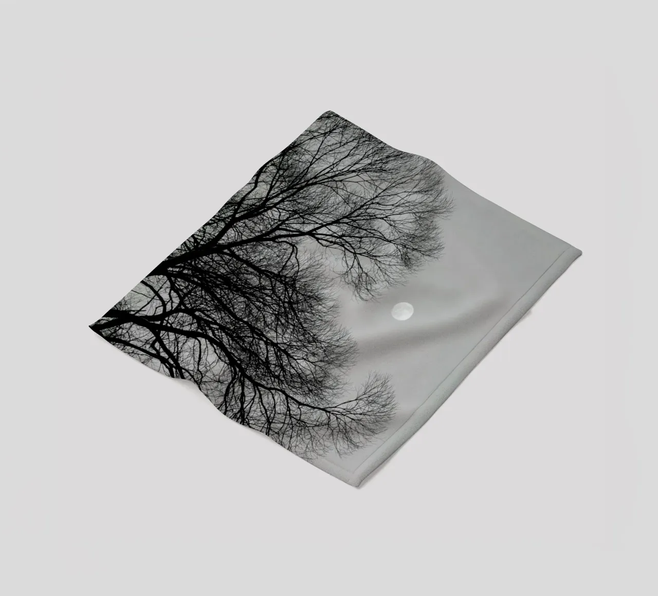 Full Moon Loves Winter Tree - Black & White Edition fleece blanket by Studio Nahili