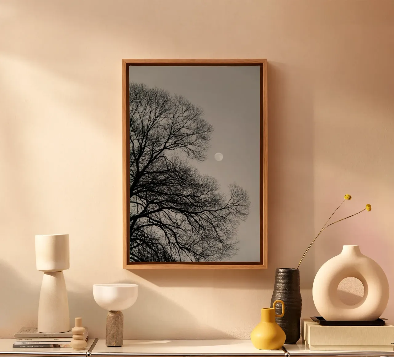 Full Moon Loves Winter Tree - Black & White Edition canvas by Studio Nahili