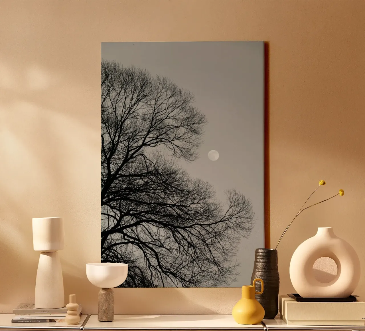 Full Moon Loves Winter Tree - Black & White Edition canvas by Studio Nahili