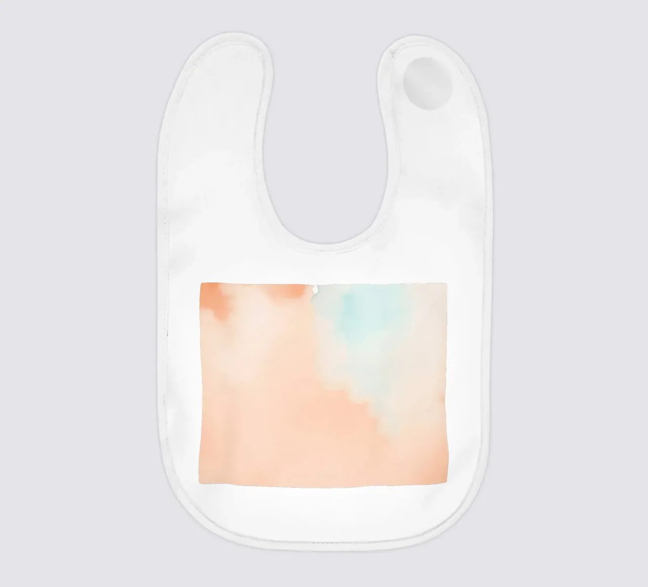 Zachte aquarelachtergrond in perzikkleur en lichtblauw baby slabbetje van DesignDoodle