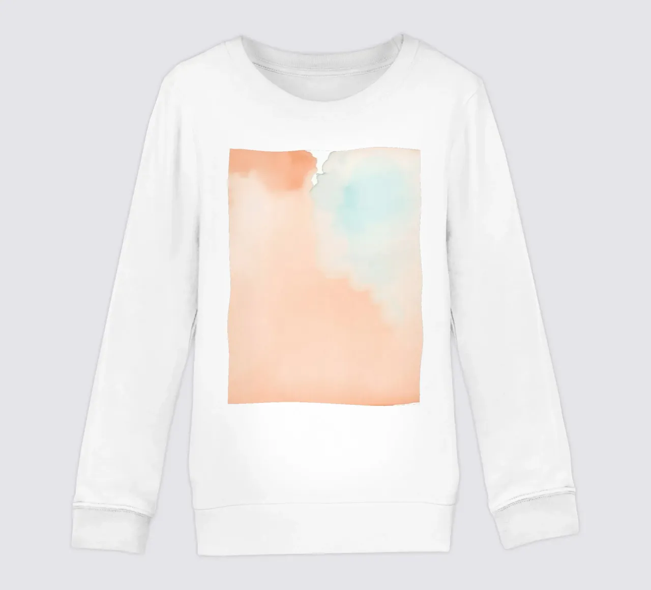 Zachte aquarelachtergrond in perzikkleur en lichtblauw kinder sweatshirt van DesignDoodle