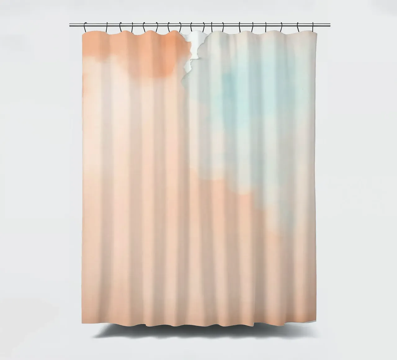 Zachte aquarelachtergrond in perzikkleur en lichtblauw douchegordijn van DesignDoodle