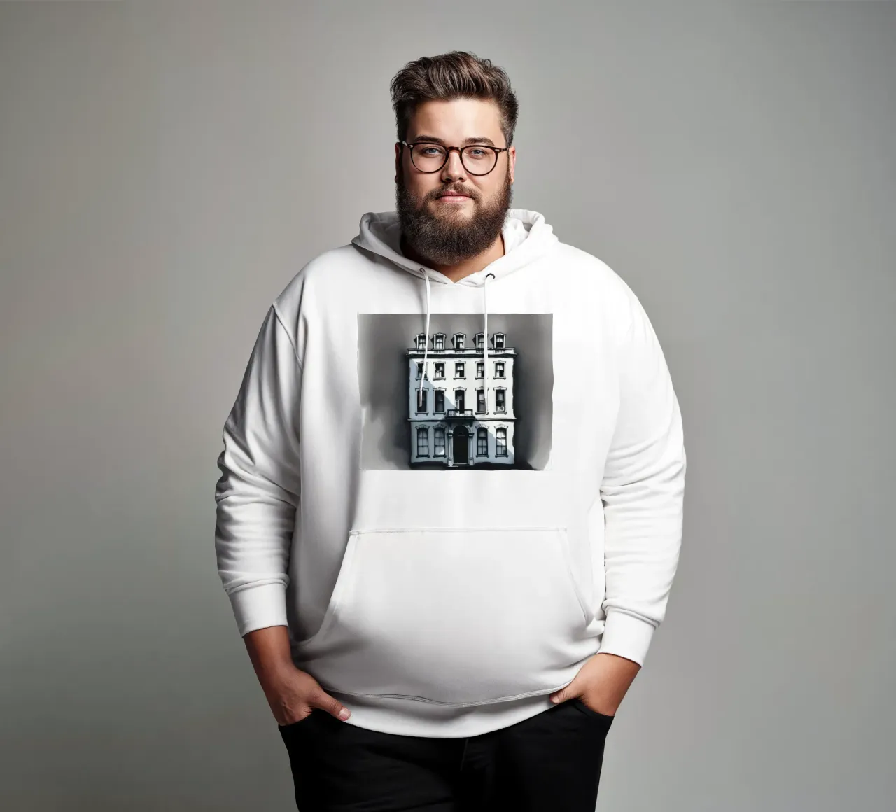 Unique architectural structure with detailed windows hoodie by DesignDoodle