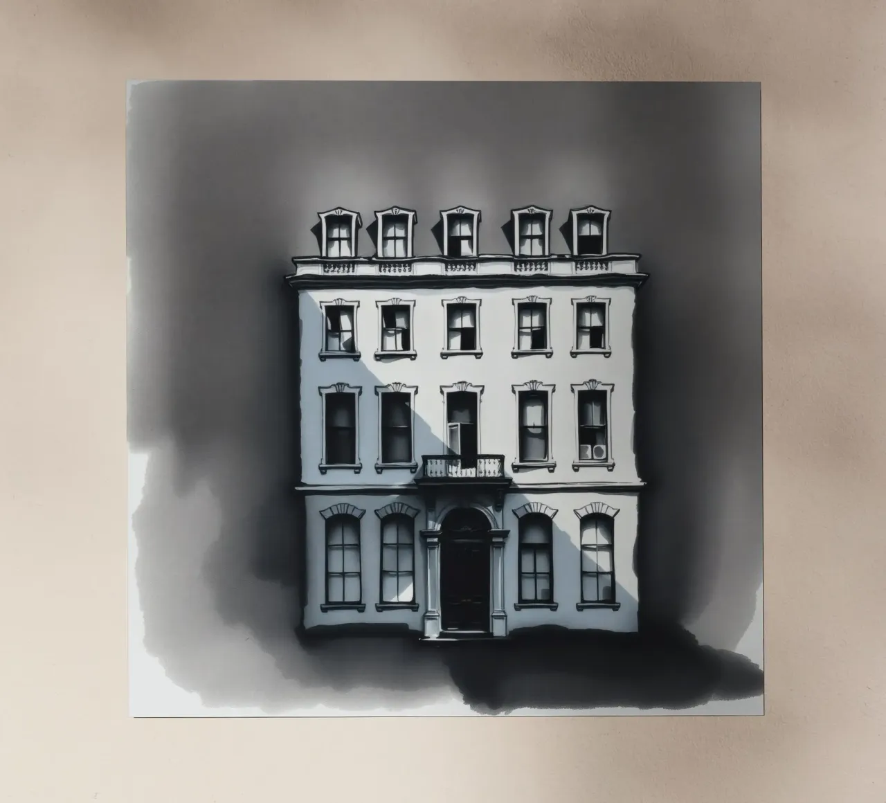 Unique architectural structure with detailed windows backlit film by DesignDoodle