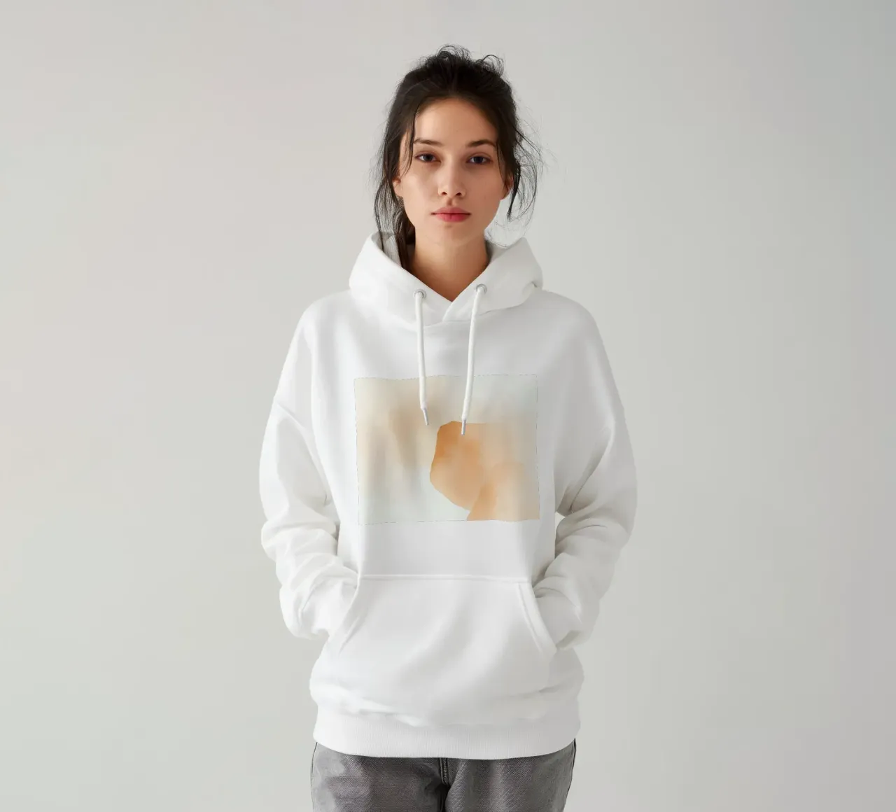 pittura astratta ad acquerello con i colori caldi del pesca e del beige felpa con cappuccio da DesignDoodle