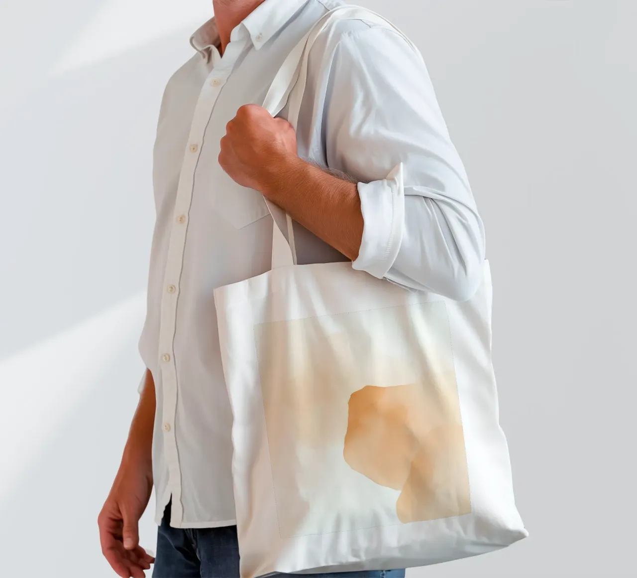 abstract watercolor painting featuring warm peach and beige tote bag by DesignDoodle