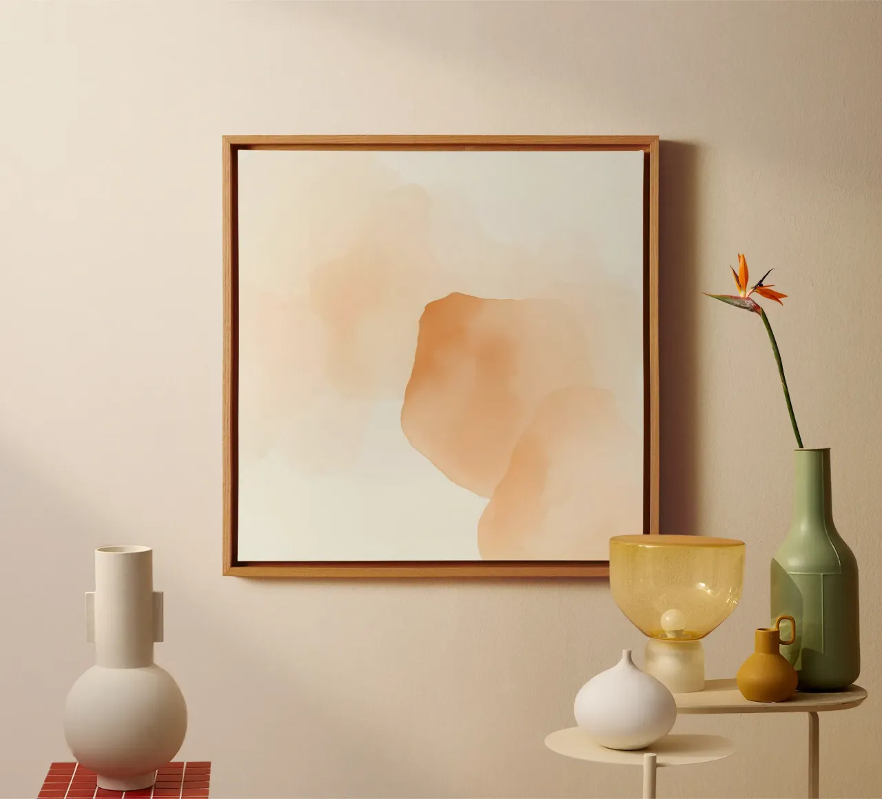 abstract watercolor painting featuring warm peach and beige canvas by DesignDoodle