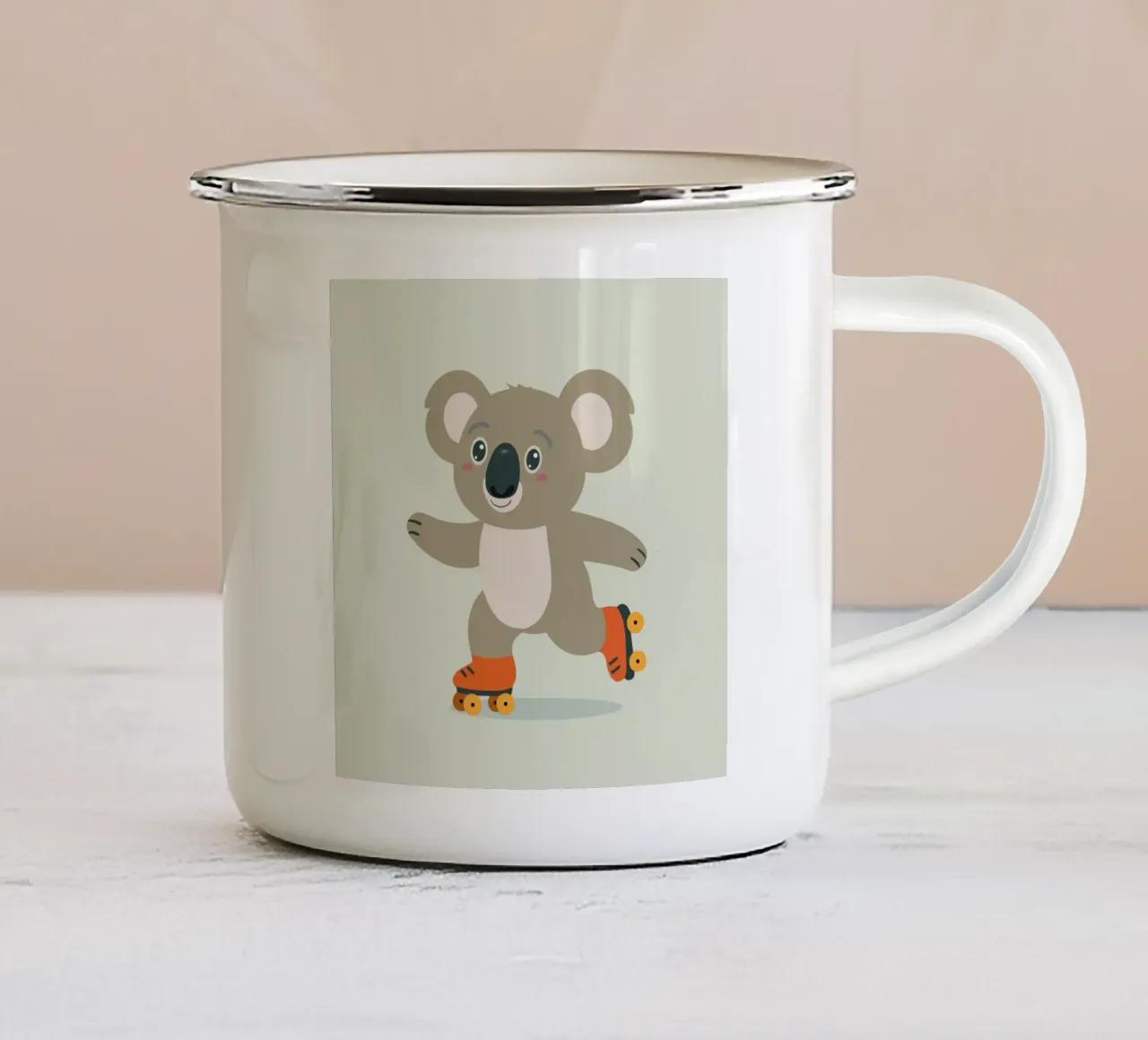 Koala con pattini a rotelle - Allegro motivo animale per piccoli avventurieri tazza in smalto da namosh