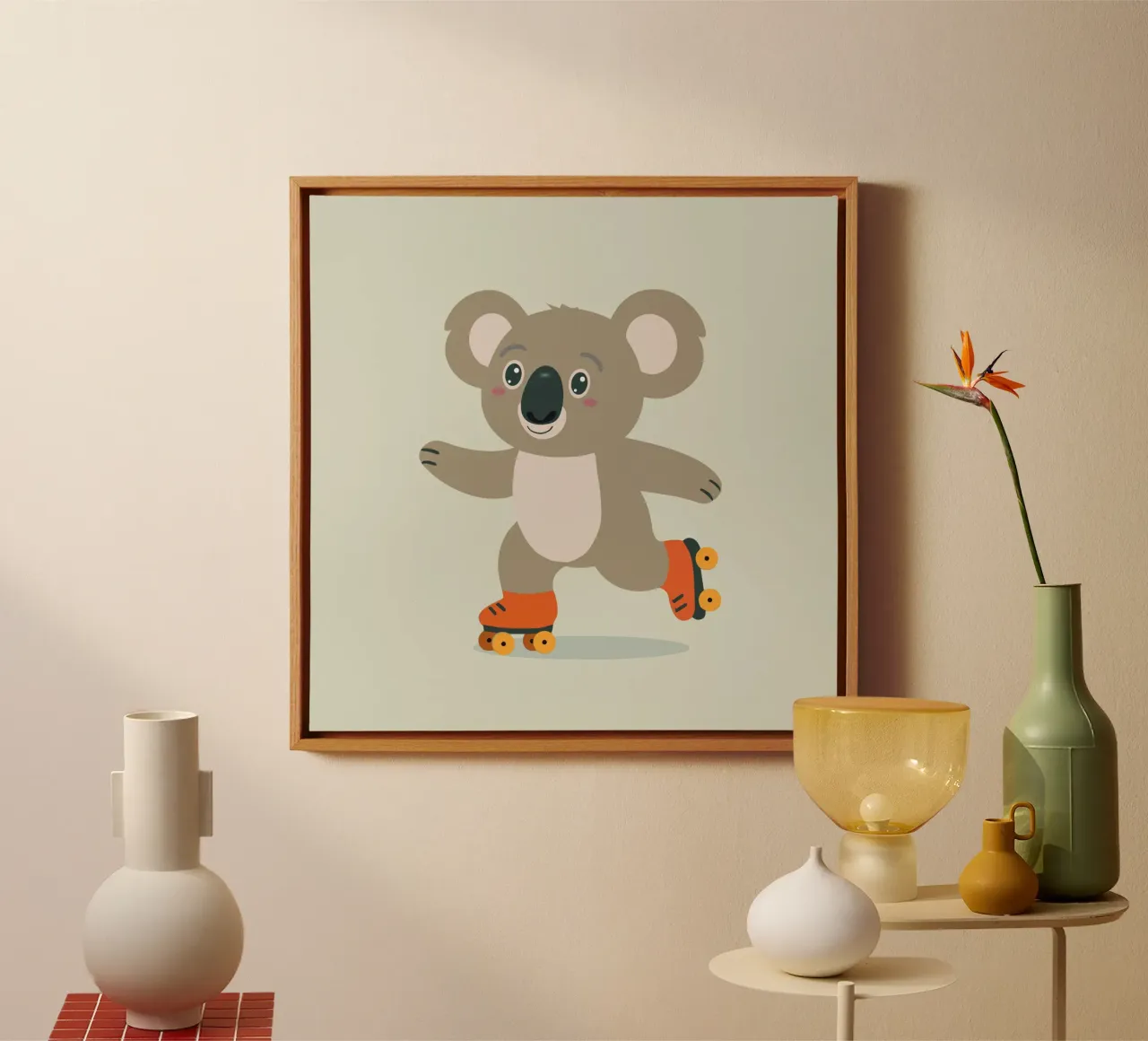 Koala con pattini a rotelle - Allegro motivo animale per piccoli avventurieri tela con Cornice a cassetta da namosh