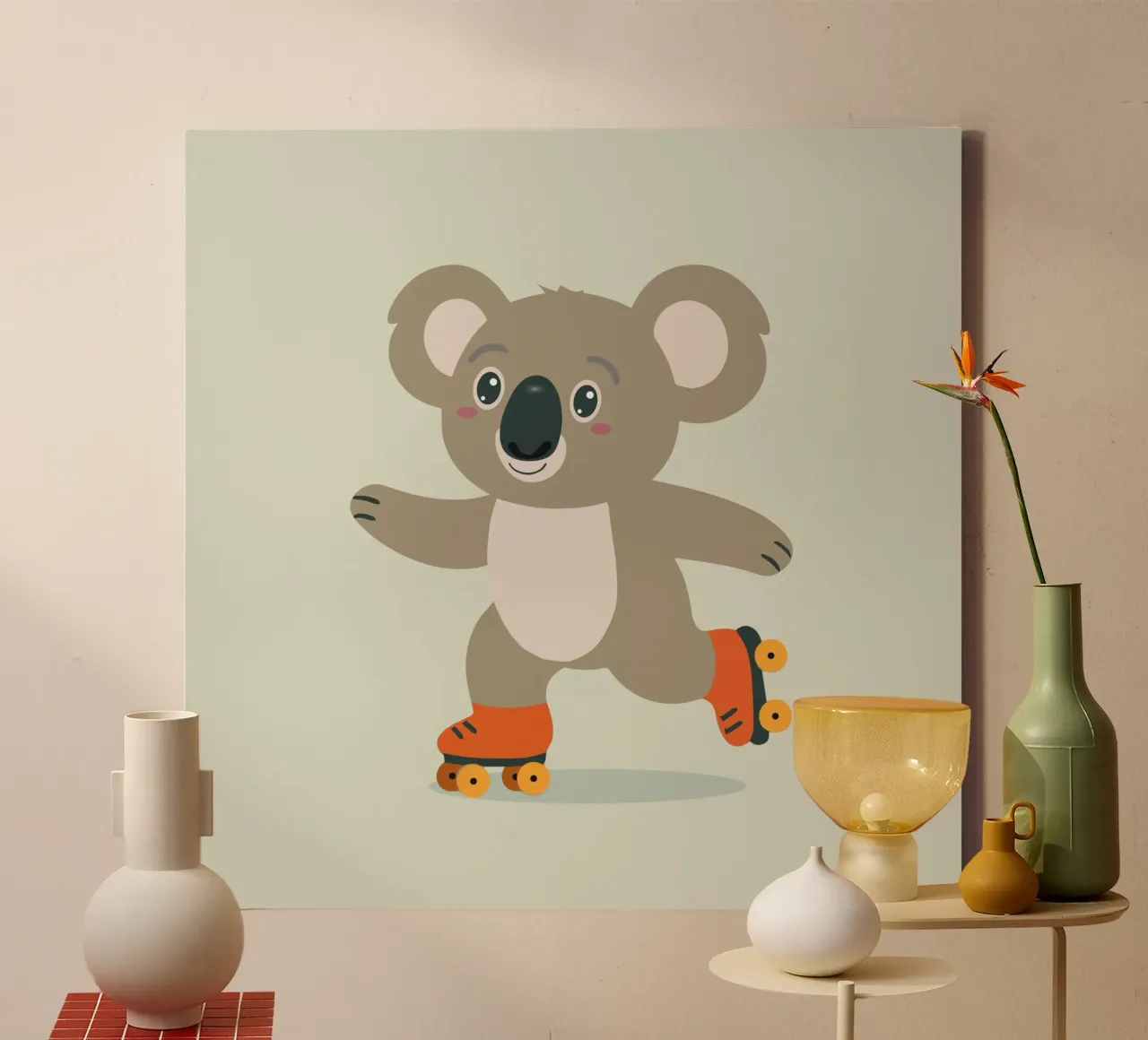 Koala con pattini a rotelle - Allegro motivo animale per piccoli avventurieri tela con Cornice a cassetta da namosh