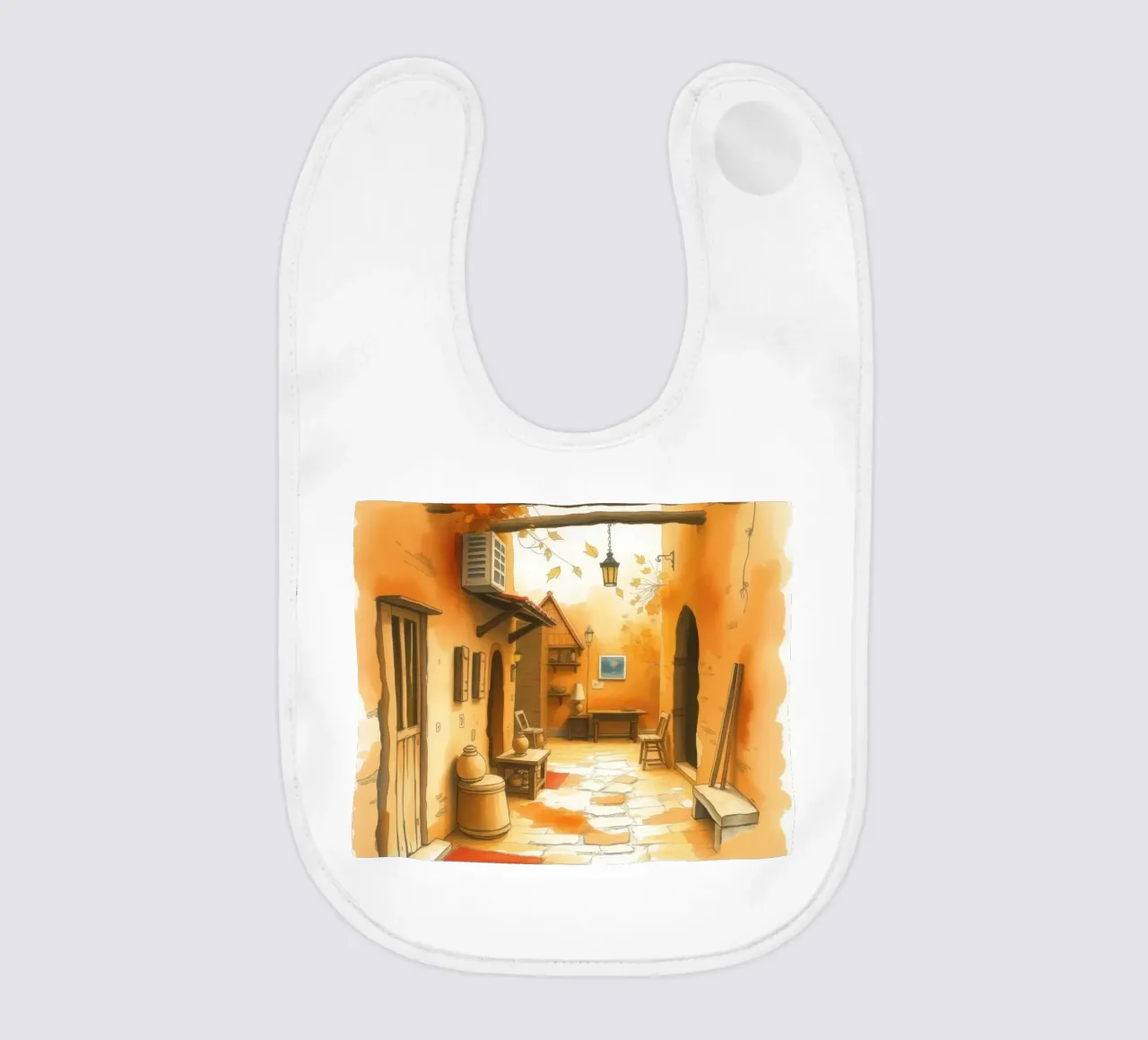 Incantevole vicolo autunnale dai colori caldi e dall'arredamento rustico bavaglino da DesignDoodle