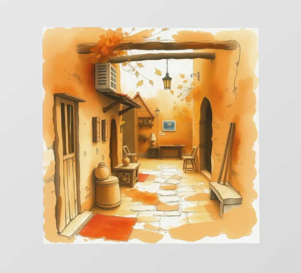 Incantevole vicolo autunnale dai colori caldi e dall'arredamento rustico pellicola backlit da DesignDoodle