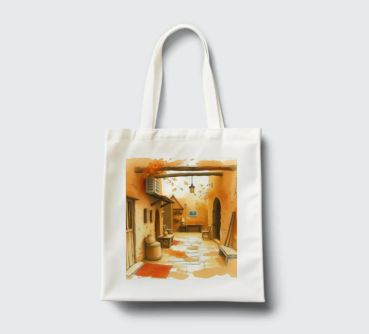 Incantevole vicolo autunnale dai colori caldi e dall'arredamento rustico borsa in juta da DesignDoodle