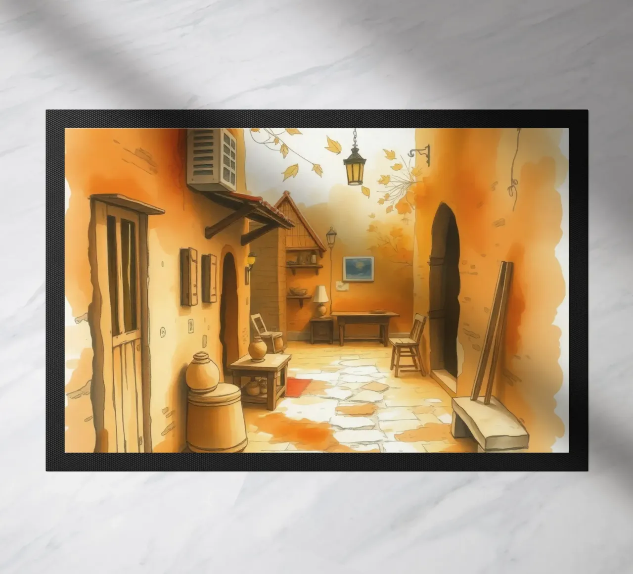 Incantevole vicolo autunnale dai colori caldi e dall'arredamento rustico zerbino da DesignDoodle
