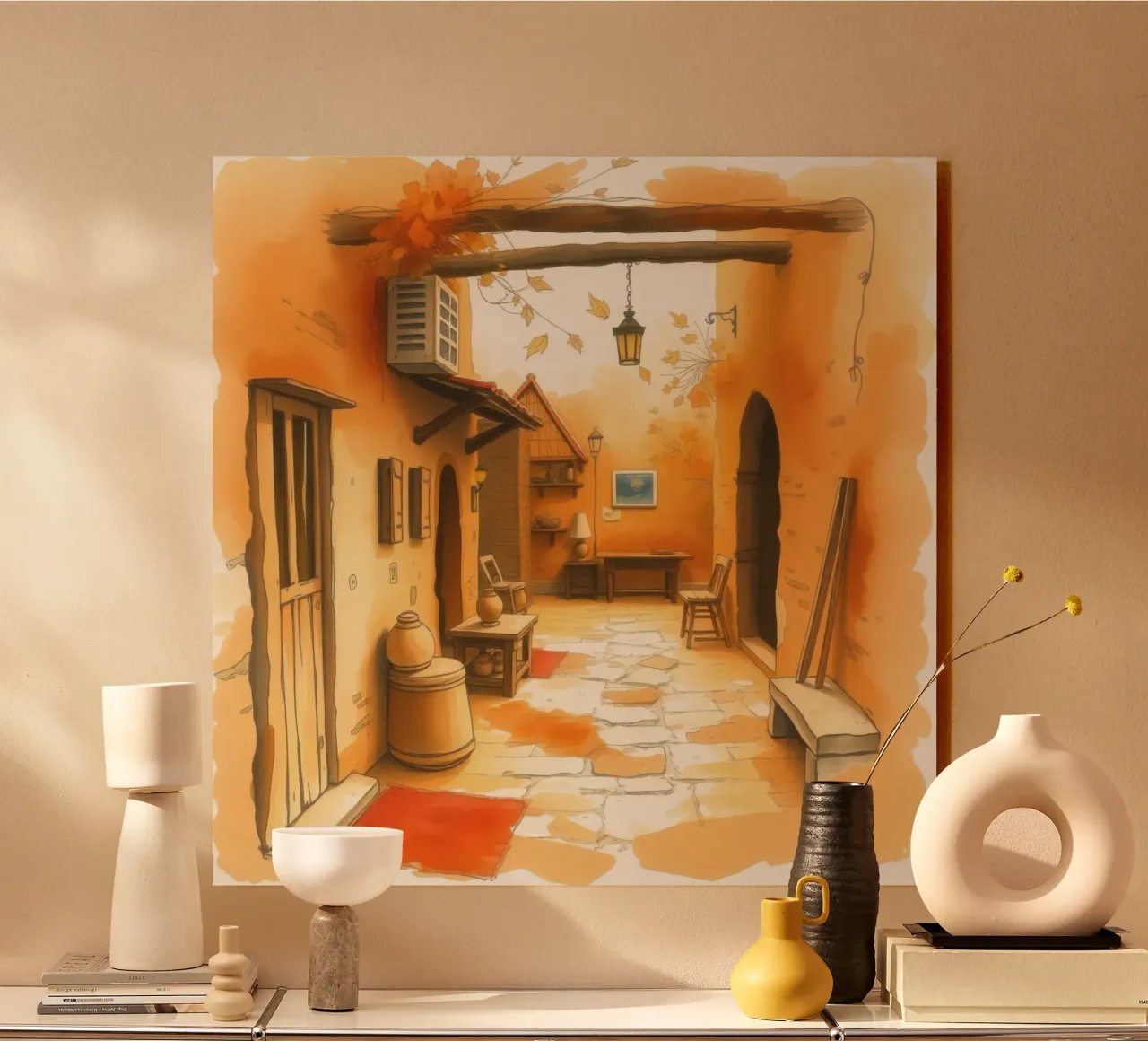 Incantevole vicolo autunnale dai colori caldi e dall'arredamento rustico plexiglass da DesignDoodle