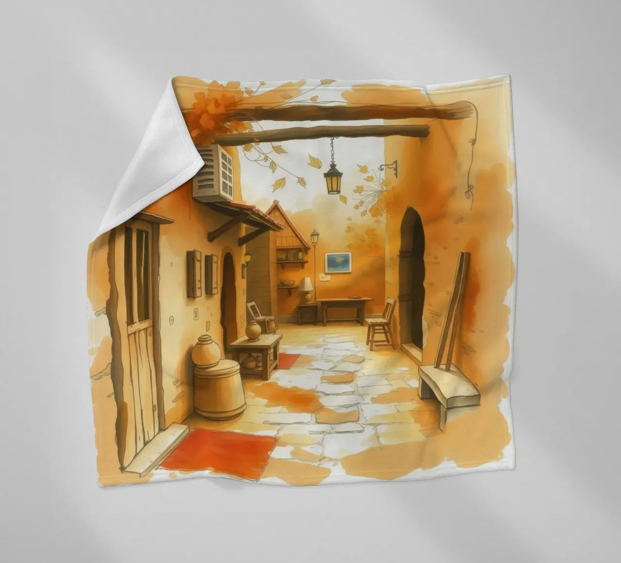 Incantevole vicolo autunnale dai colori caldi e dall'arredamento rustico coperta in pile da DesignDoodle