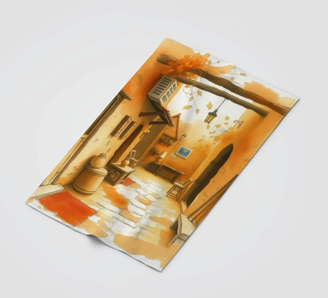 Incantevole vicolo autunnale dai colori caldi e dall'arredamento rustico coperta in pile da DesignDoodle